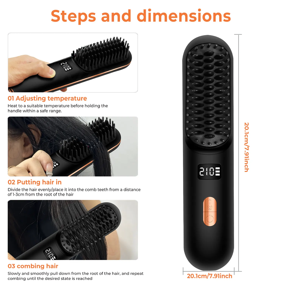 Phenitech Hot Comb Long Battery Life with USB Rechargeable Cordless Hair Straightener Brush Comb