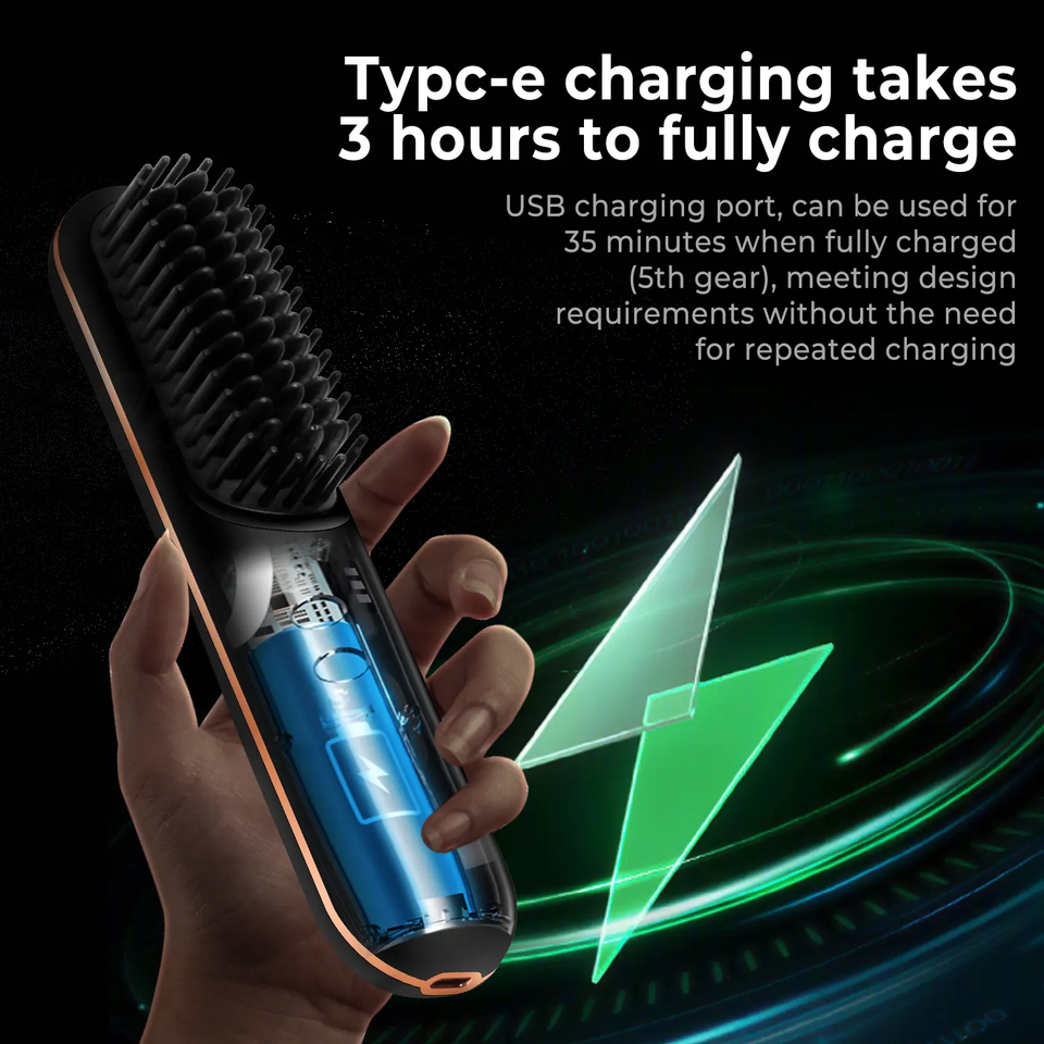 Phenitech Hot Comb Long Battery Life with USB Rechargeable Cordless Hair Straightener Brush Comb