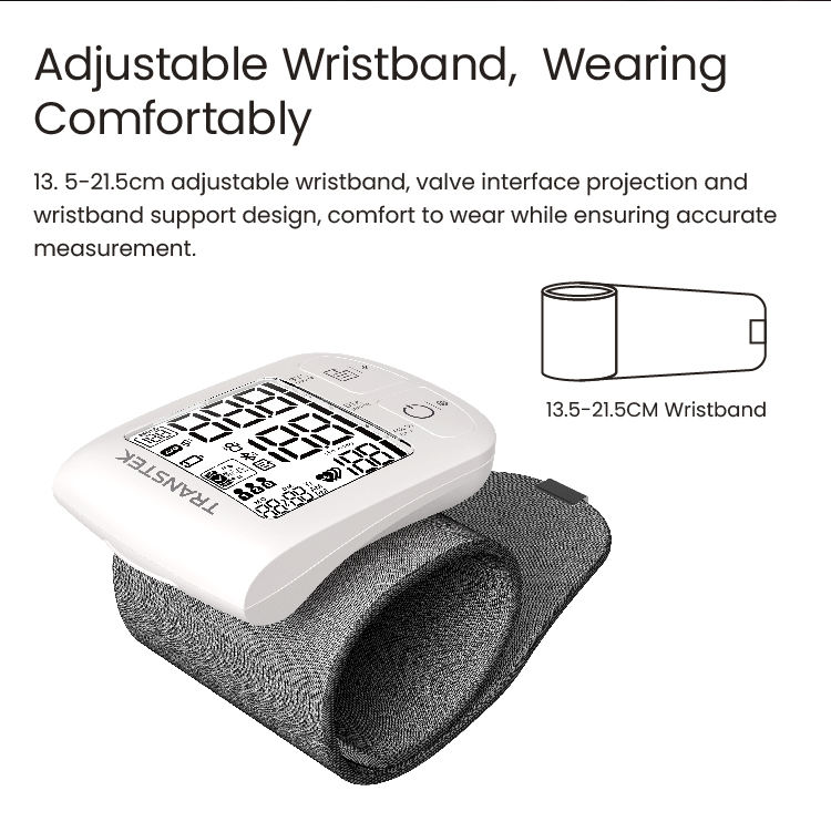 TRANSTEK Medical Wireless Electronic Wrist Tensiometer BP Machine Device Equipment Electric Power Source Blood Pressure Monitor