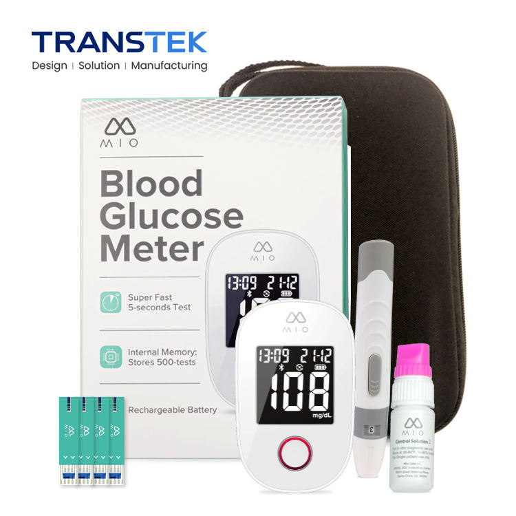 TRANSTEK Home Medical Bluetooth Smart Blood Sugar Monitor Bloodglucosemeter Monitoring Measuring Test Device with Test Strip