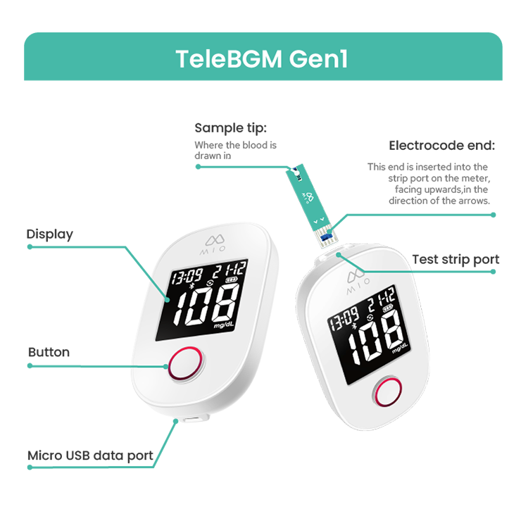 TRANSTEK Home Medical Bluetooth Smart Blood Sugar Monitor Bloodglucosemeter Monitoring Measuring Test Device with Test Strip