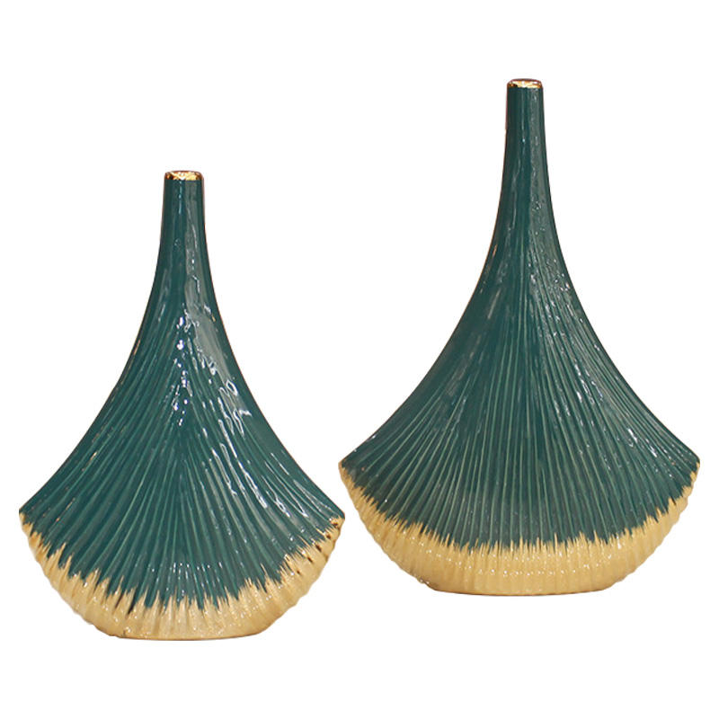 Home Decor European Electroplated Ceramic Fan-shaped Vase for Living Room Decoration Luxury Art Flower Vase Crafts Gift