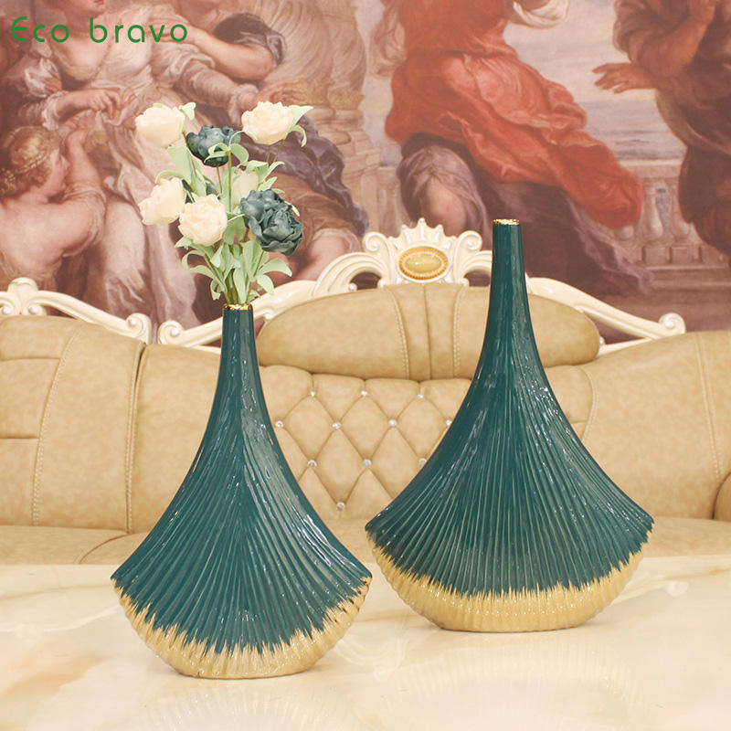 Home Decor European Electroplated Ceramic Fan-shaped Vase for Living Room Decoration Luxury Art Flower Vase Crafts Gift