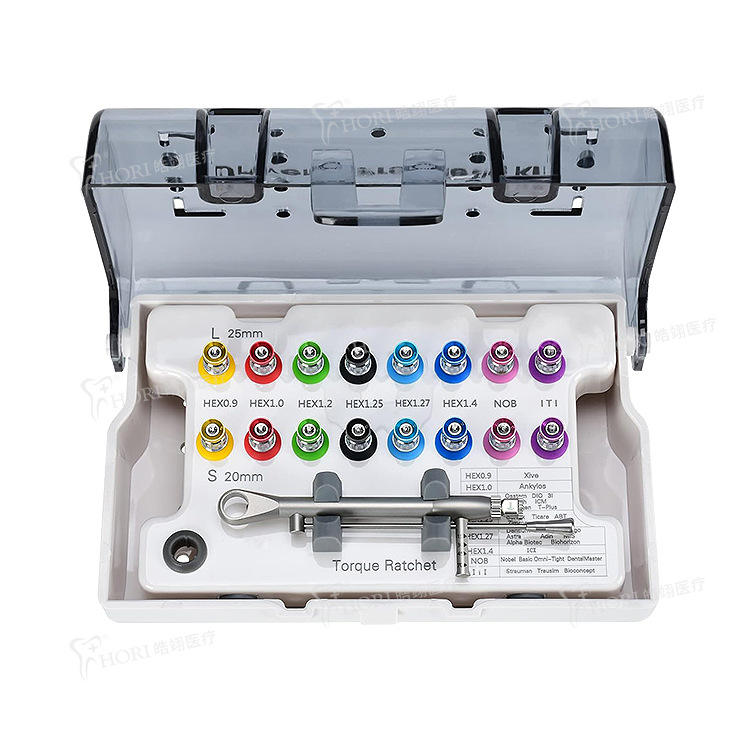 Hao Yi Medical Dental Hand Implant Restoration Tool Kit-CE Certified 16-Piece Ergonomic Screwdriver Manual Torque Wrench (15 Jaw