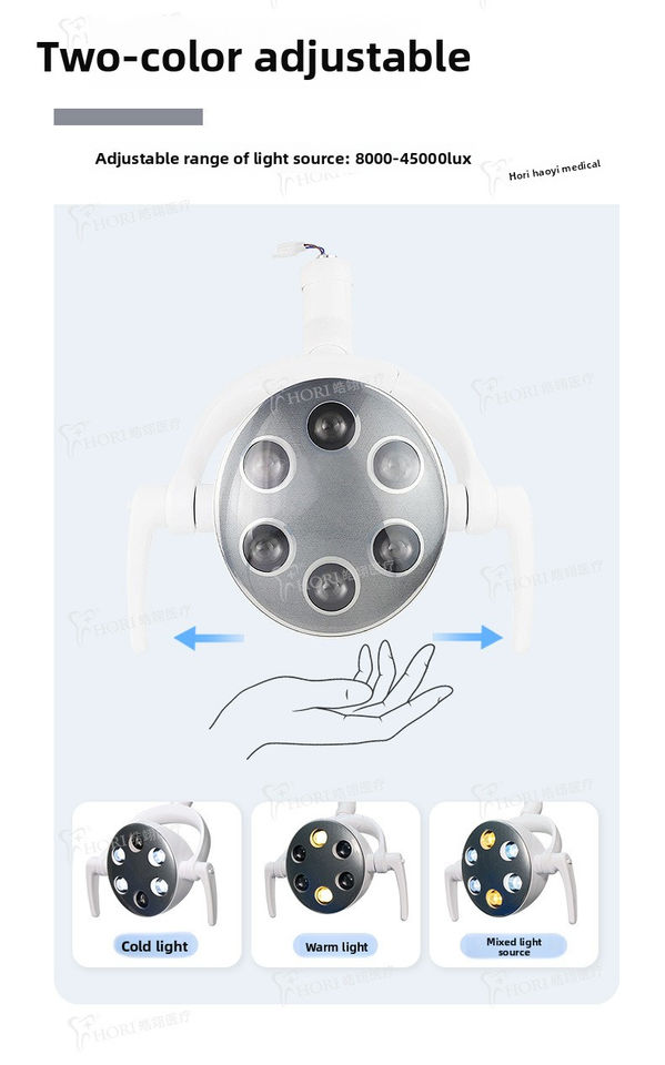Dental Chair Accessory with LED Induction Surgical Lamp Cold & Warm Light Two-Color Six-Bead CE Certified Class II Plastic