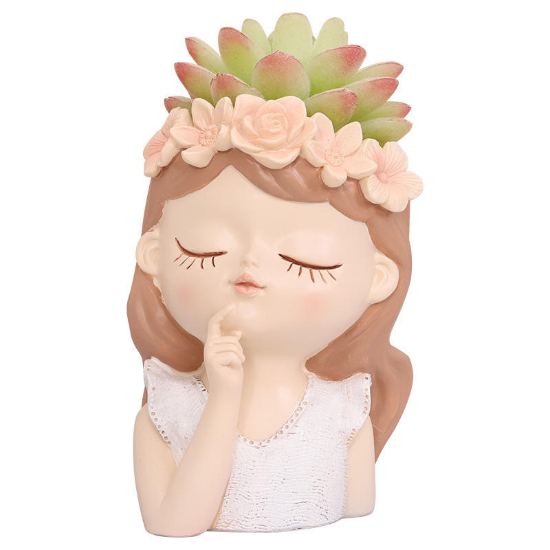 Home Decor Creative Girl Sculpture Flower Vase Gardening Landscape Plant Pot Cute Girl Flower Pot Accessories Resin Crafts Gift