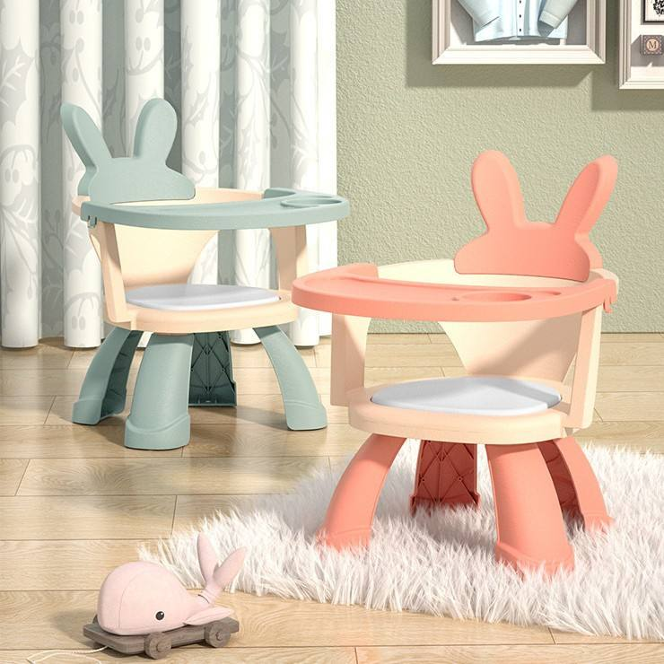 Children's Multifunctional Dining Chair with Tray Baby Feeding Chair Children's Stool Cartoon Rabbit Plastic Stool