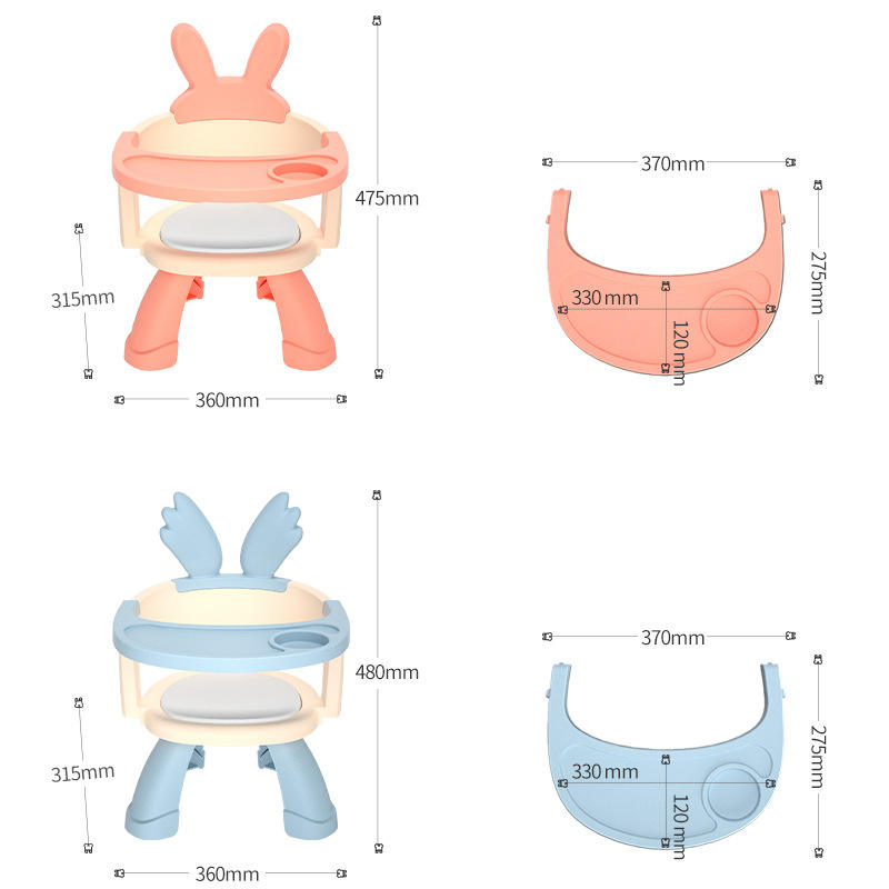 Children's Multifunctional Dining Chair with Tray Baby Feeding Chair Children's Stool Cartoon Rabbit Plastic Stool
