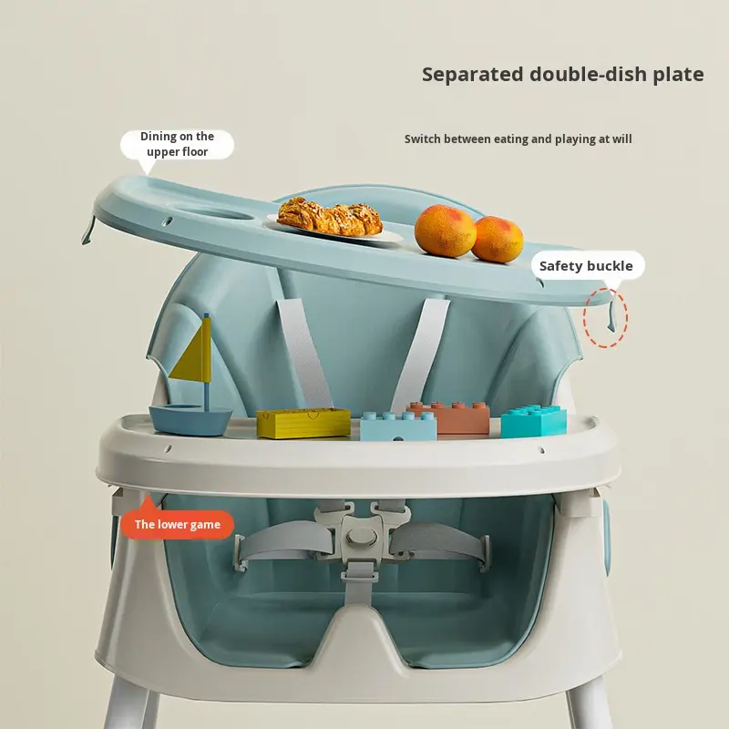 Plastic Foldable Baby High Chair with Safety Features for Infants 6-12 Months