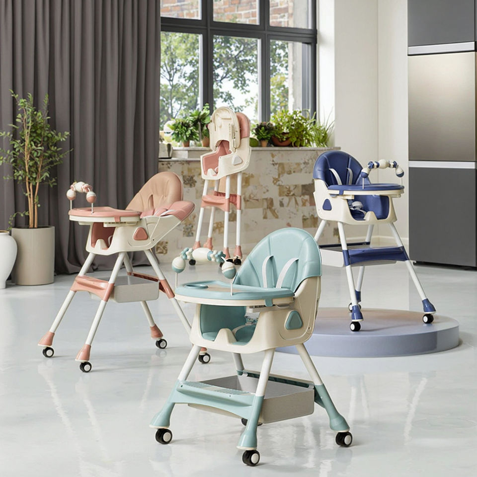 Plastic Foldable Baby High Chair with Safety Features for Infants 6-12 Months