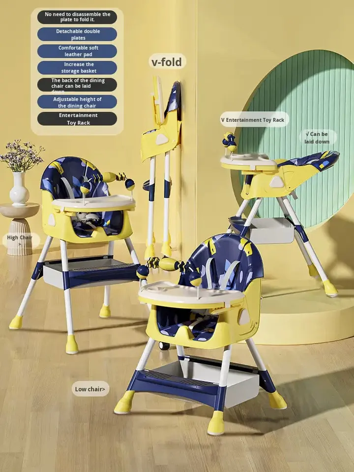 Plastic Foldable Baby High Chair with Safety Features for Infants 6-12 Months