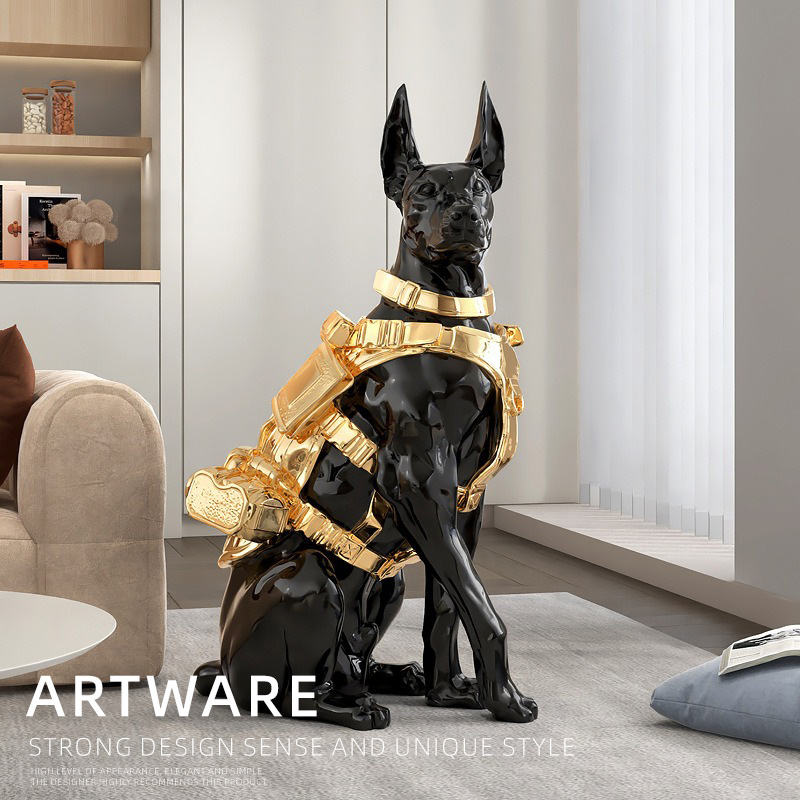 New Doberman Sculpture Resin Crafts Floor Ornaments Porch Living Room Furniture Luxury Home Decoration Office Gifts
