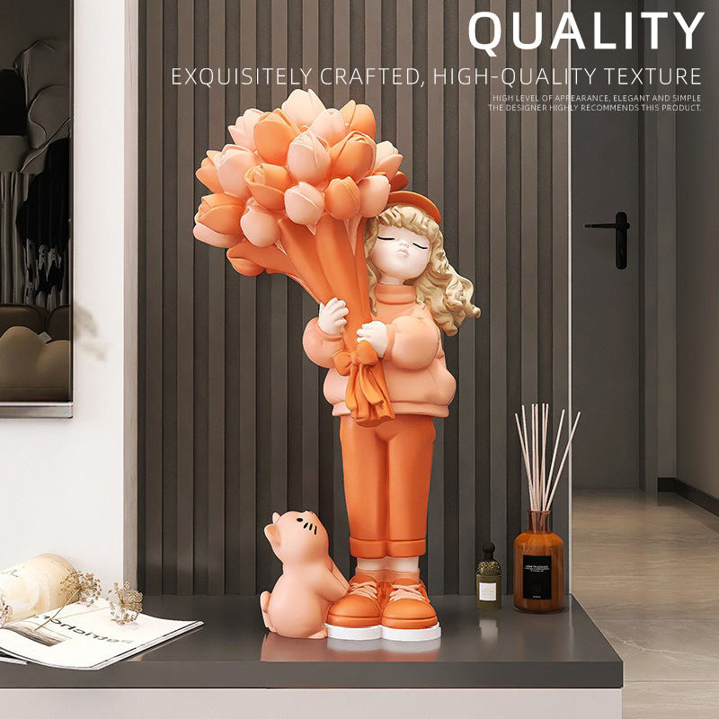 Pretty Girl Resin Crafts Sculpture Creative Minimalist Home Decor Popular Rose Girl Living Room Decoration Novelty Arts Gifts