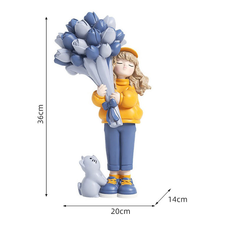 Pretty Girl Resin Crafts Sculpture Creative Minimalist Home Decor Popular Rose Girl Living Room Decoration Novelty Arts Gifts