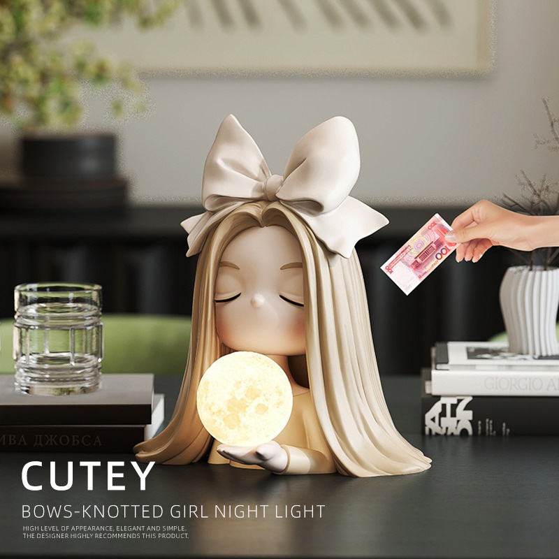 Butterfly Girl Resin Crafts Sculpture Storage Piggy Bank LED Light Lamp for Home Office Furniture Decoration or Home Decor Gifts