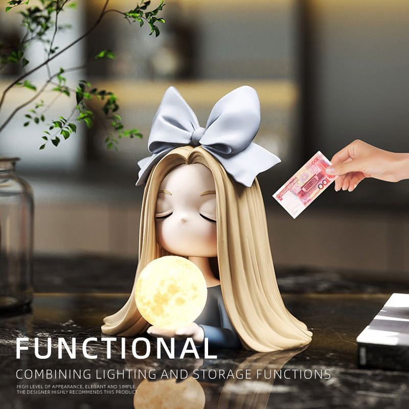 Butterfly Girl Resin Crafts Sculpture Storage Piggy Bank LED Light Lamp for Home Office Furniture Decoration or Home Decor Gifts