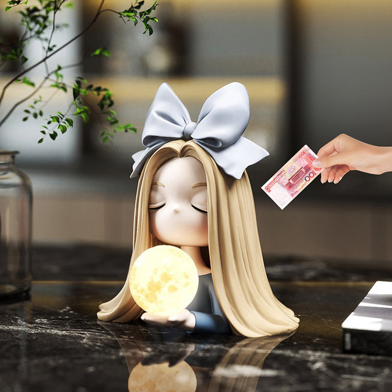 Butterfly Girl Resin Crafts Sculpture Storage Piggy Bank LED Light Lamp for Home Office Furniture Decoration or Home Decor Gifts