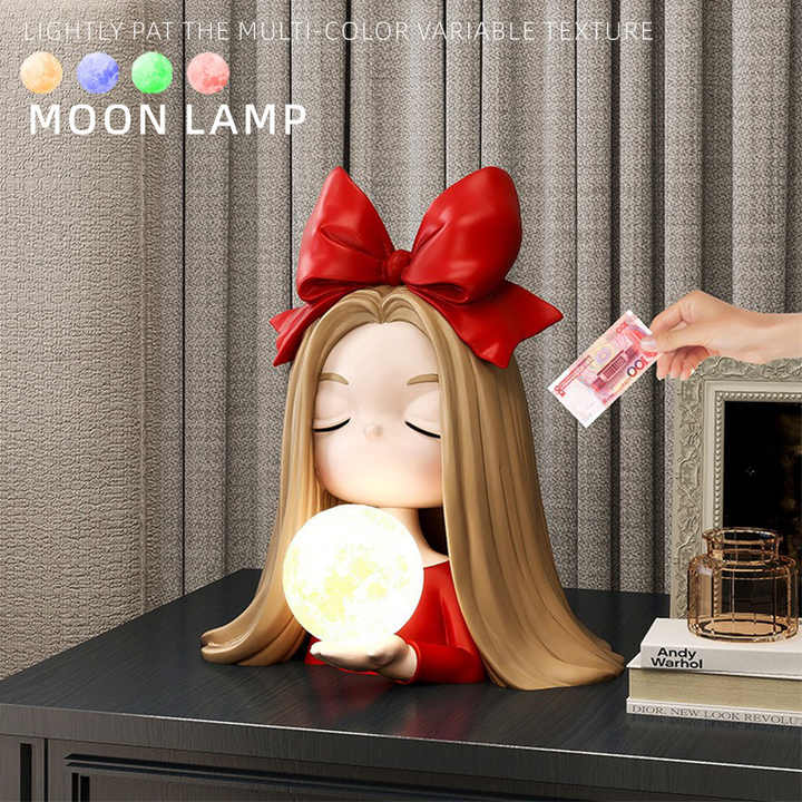 Butterfly Girl Resin Crafts Sculpture Storage Piggy Bank LED Light Lamp for Home Office Furniture Decoration or Home Decor Gifts