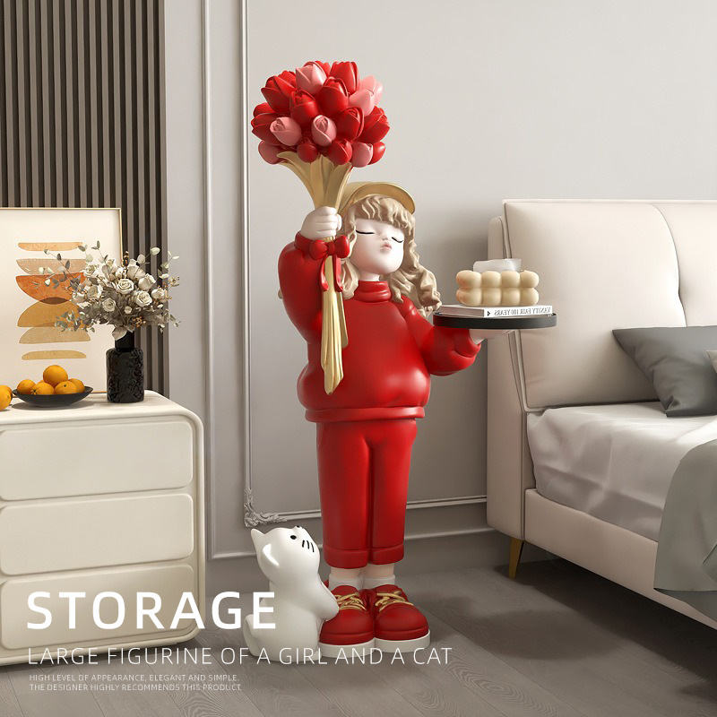 Creative LED Rose Flower Girl Sculpture Resin Crafts Home Decor Arts & Crafts Movable Design for Living Room Furniture Gifts