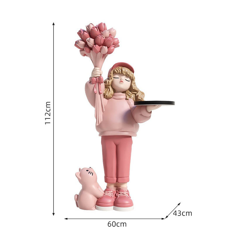 Creative LED Rose Flower Girl Sculpture Resin Crafts Home Decor Arts & Crafts Movable Design for Living Room Furniture Gifts