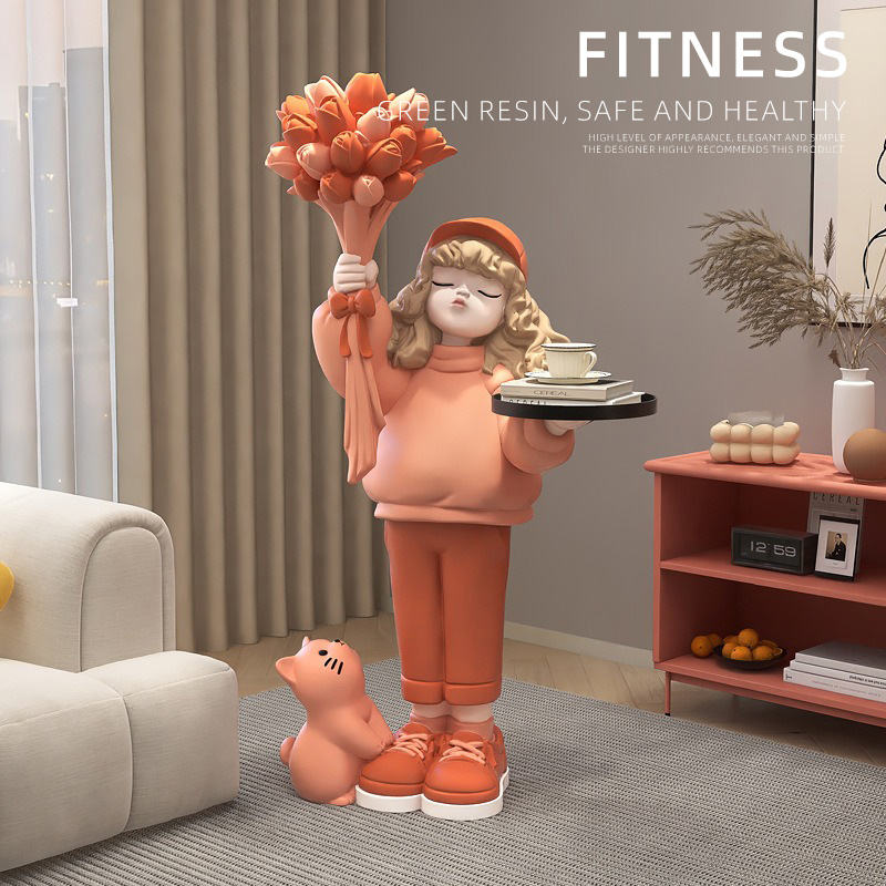 Creative LED Rose Flower Girl Sculpture Resin Crafts Home Decor Arts & Crafts Movable Design for Living Room Furniture Gifts