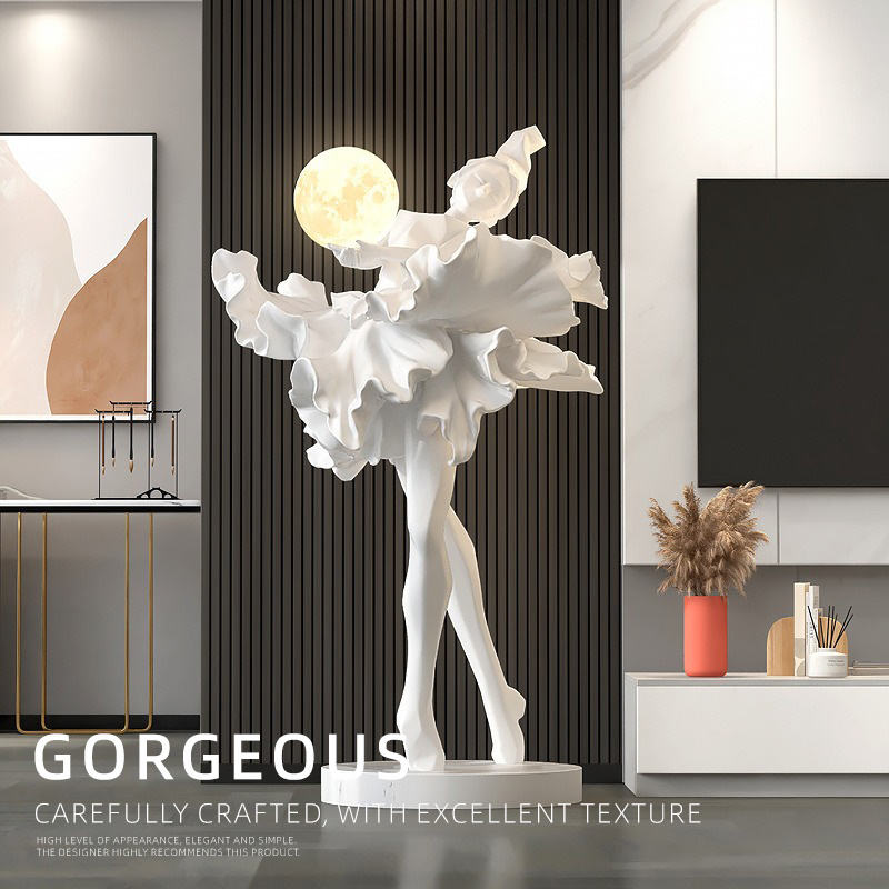 Home Decor Minimalist LED Night Light Ballet Girl Art Resin Crafts for Entryway and Bedroom Living Room Furniture Decorations