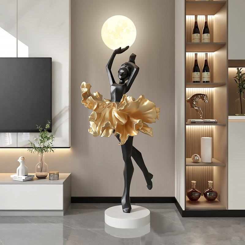 Home Decor Minimalist LED Night Light Ballet Girl Art Resin Crafts for Entryway and Bedroom Living Room Furniture Decorations