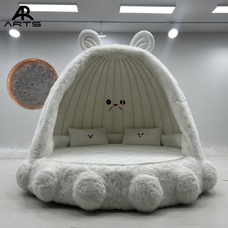 China Manufactory Monster Beds No.2 Soft Snow Raccoon Fur Fabric Factory Designed Upholstered Bedroom Furniture King Bed Set