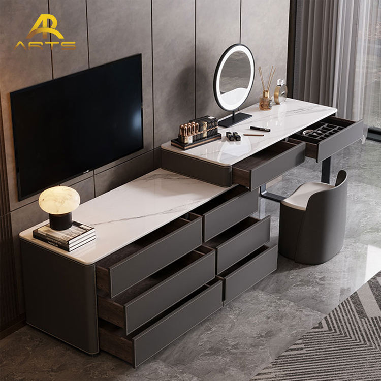 Moderns Style Sintered Stone Top Mirror Modes Makeup 8 Drawers Vanity Desk, Dressing Table ,for Bedroom