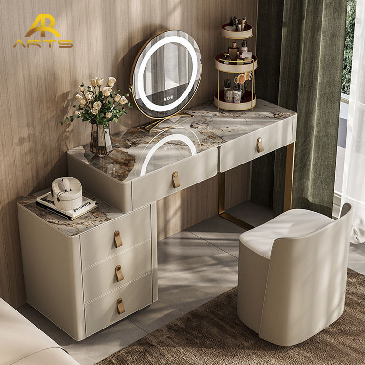 Professional Supplier Sintered Stone White Mirror Modes Makeup 5 Drawers Vanity Desk, Dressing Table ,for Bedroom