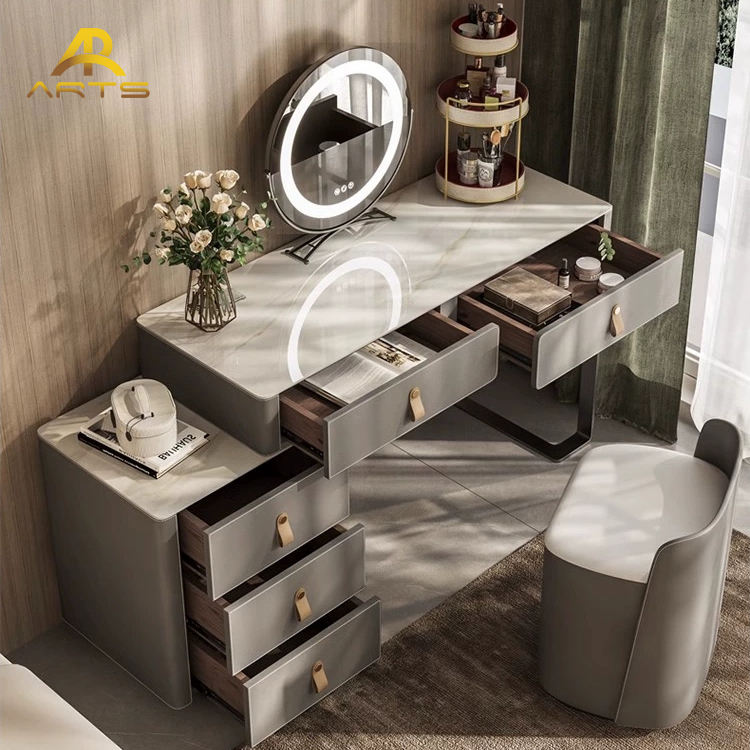 Professional Supplier Sintered Stone White Mirror Modes Makeup 5 Drawers Vanity Desk, Dressing Table ,for Bedroom