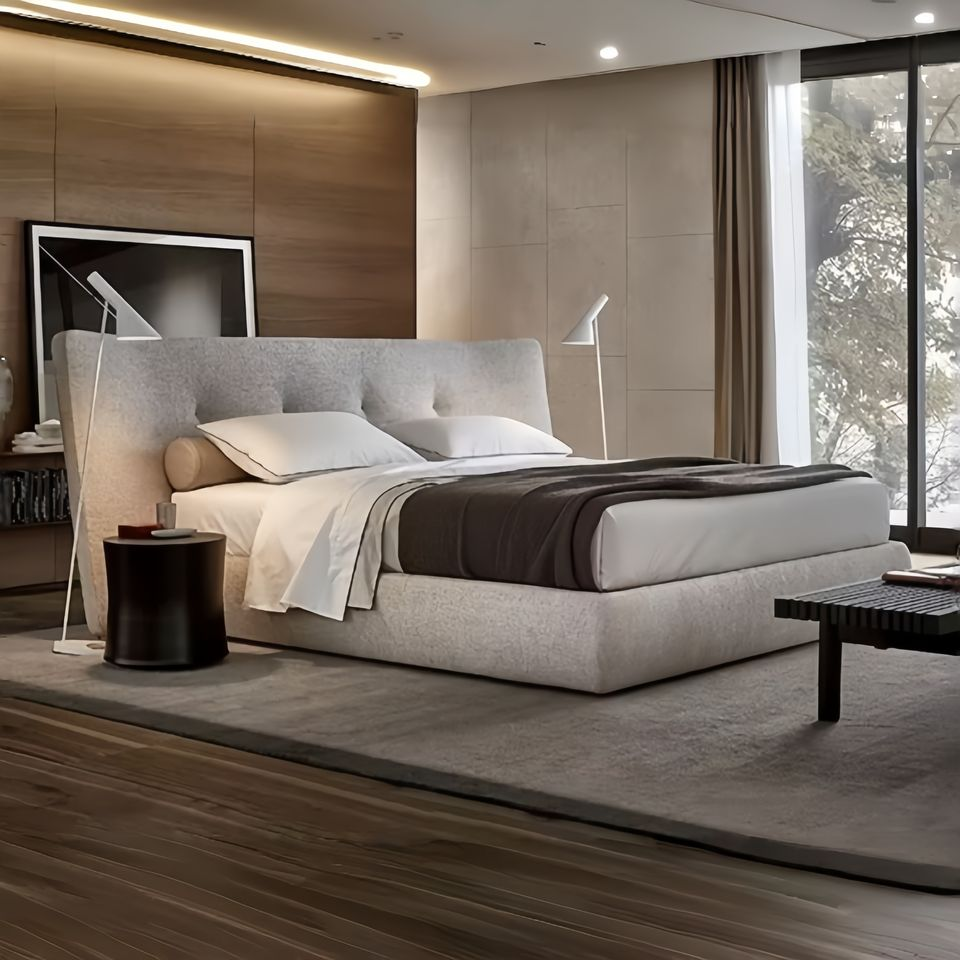 Luxury Modern Bedroom Sets Queen and King Sizes Wood Frame Beds with Storage Space Soft Style Convertible Fabric Bed