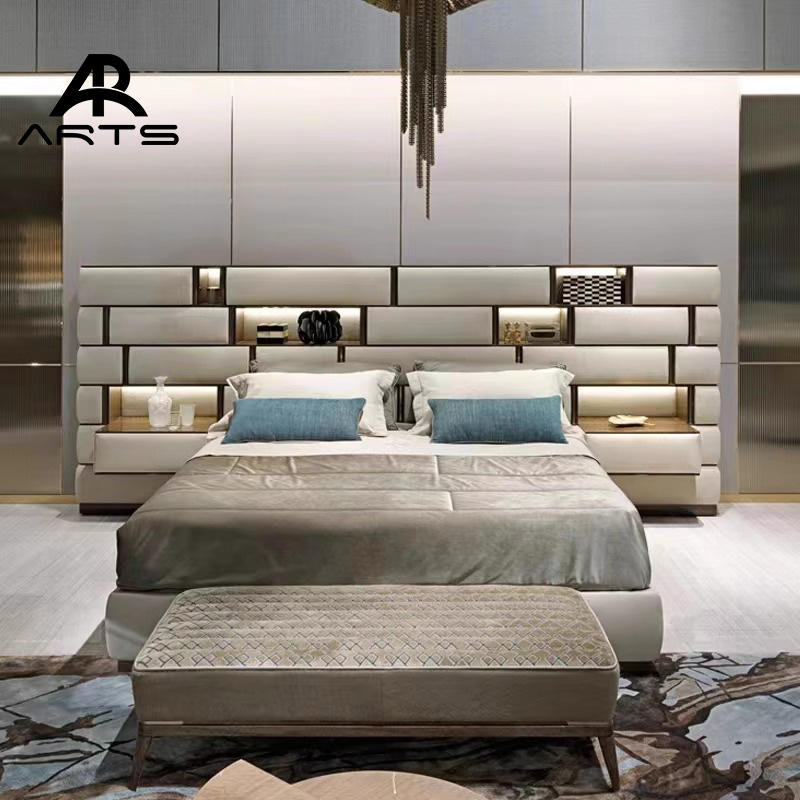 Italian king Size Bed Genuine Leather High End Customize for Bedroom Furniture Home Use Double Bed