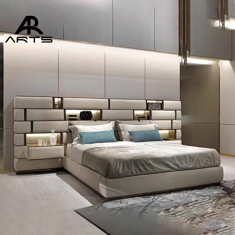 Italian king Size Bed Genuine Leather High End Customize for Bedroom Furniture Home Use Double Bed