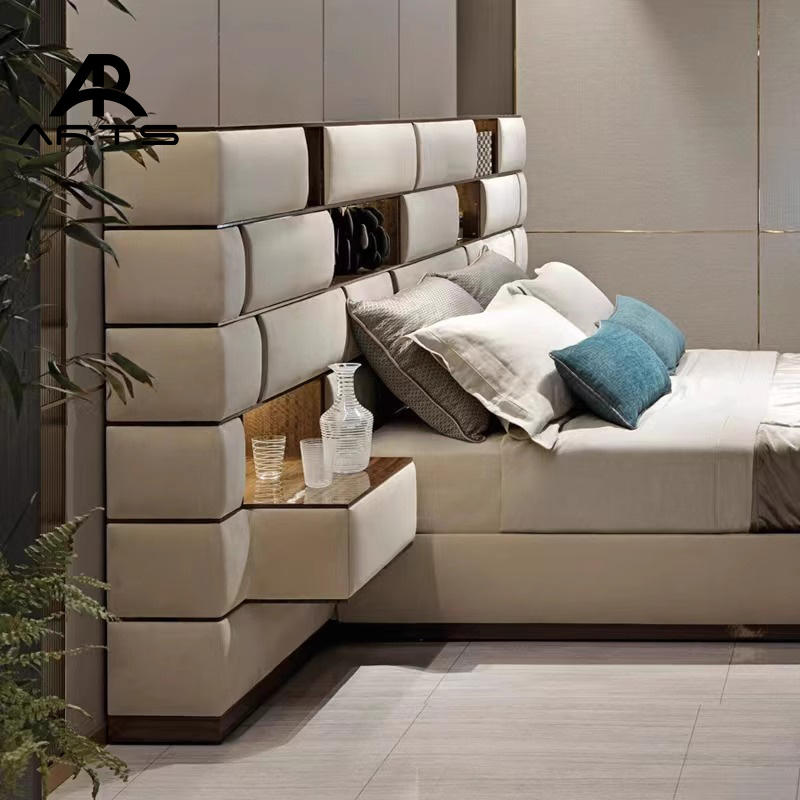 Italian king Size Bed Genuine Leather High End Customize for Bedroom Furniture Home Use Double Bed