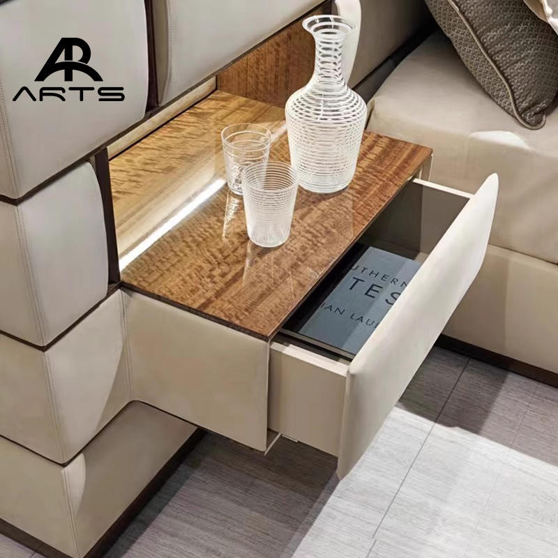 Italian king Size Bed Genuine Leather High End Customize for Bedroom Furniture Home Use Double Bed