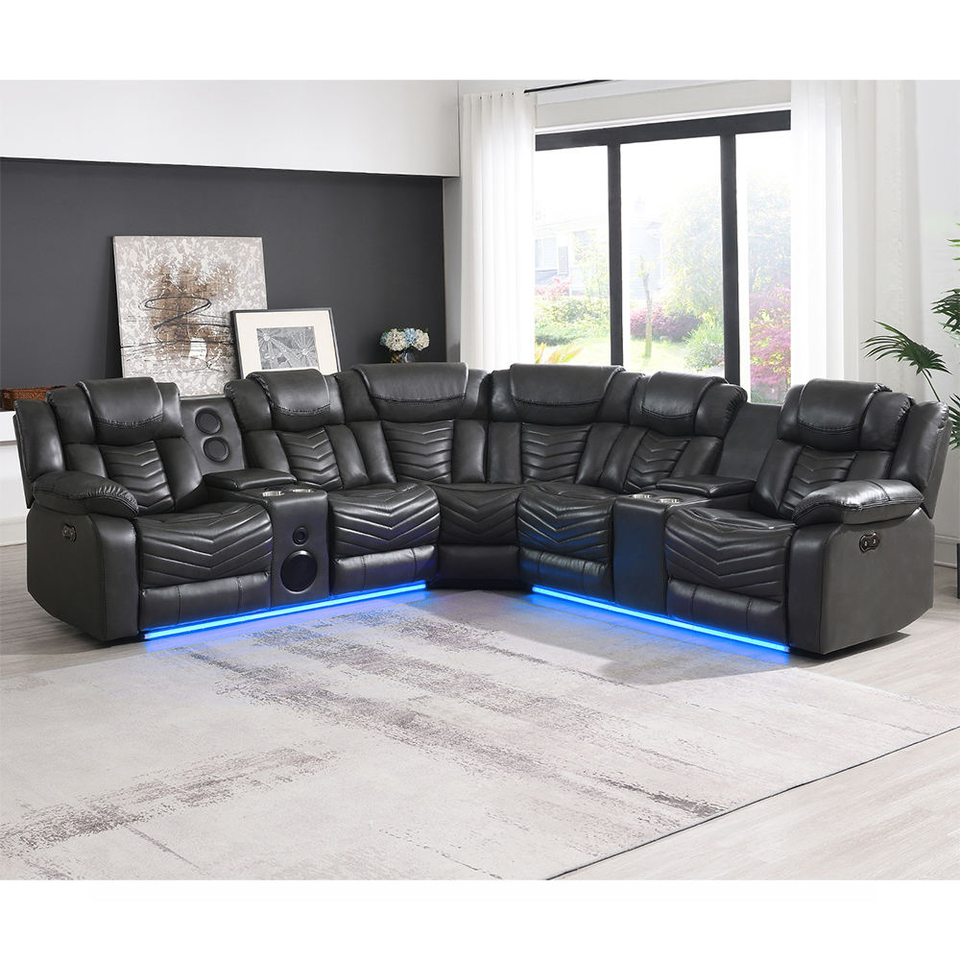 Modern Genuine Leather L Shape Extendable Convertible Sectional Sofa Set with Storage for Luxury Living Room