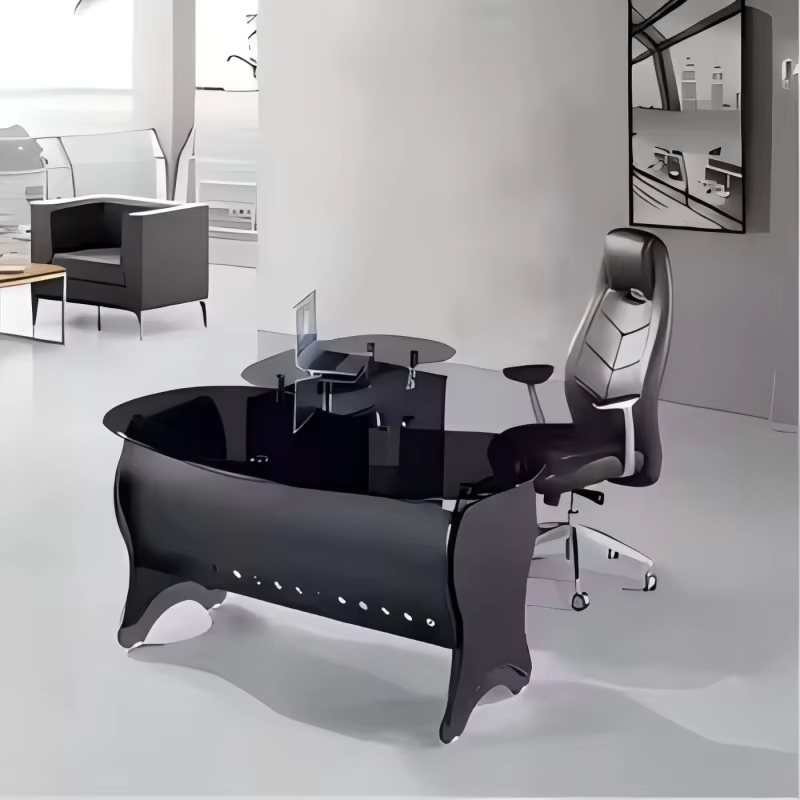 Liyu 2024 Modern Office Furniture Black Glass L-Shape Work Station Desk Convertible for Manager or Home Gym Use