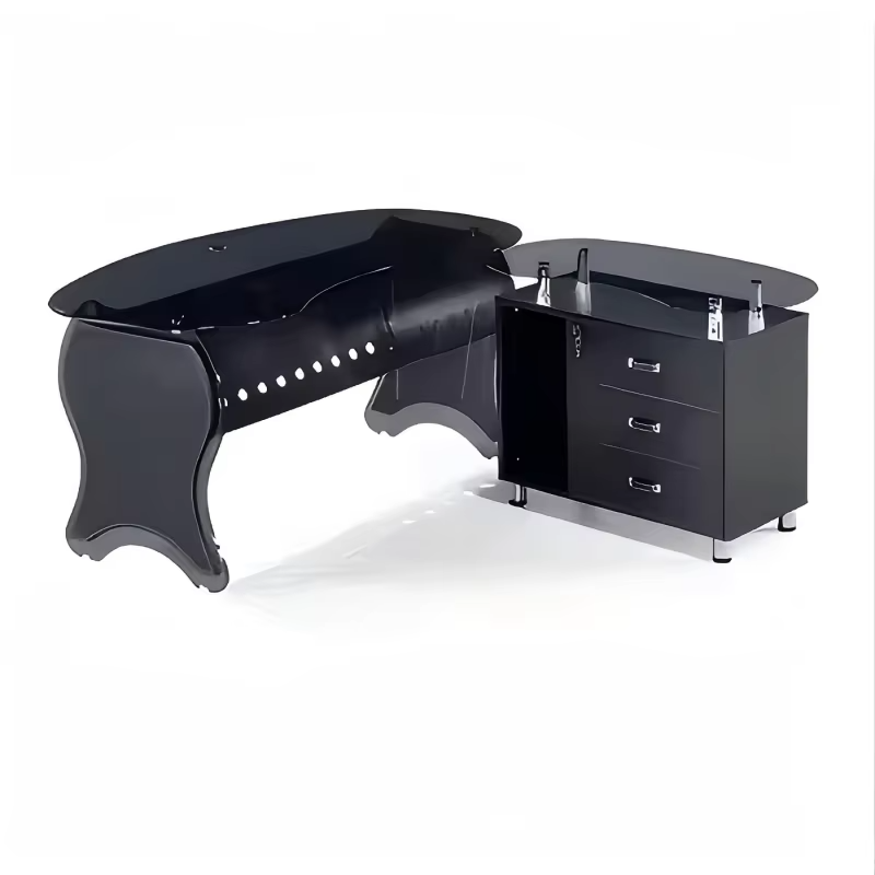 Liyu 2024 Modern Office Furniture Black Glass L-Shape Work Station Desk Convertible for Manager or Home Gym Use