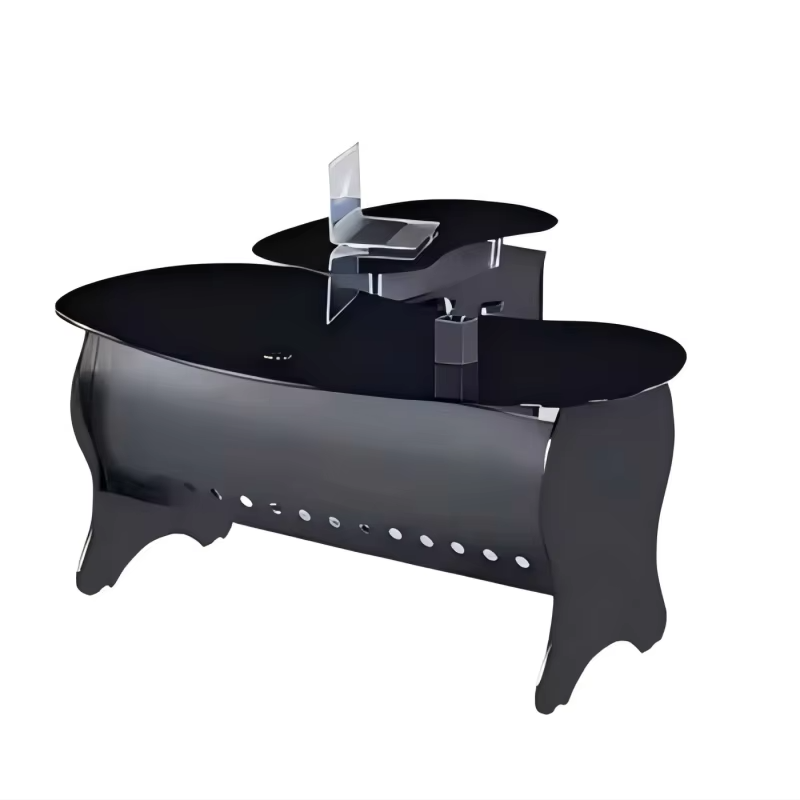 Liyu 2024 Modern Office Furniture Black Glass L-Shape Work Station Desk Convertible for Manager or Home Gym Use