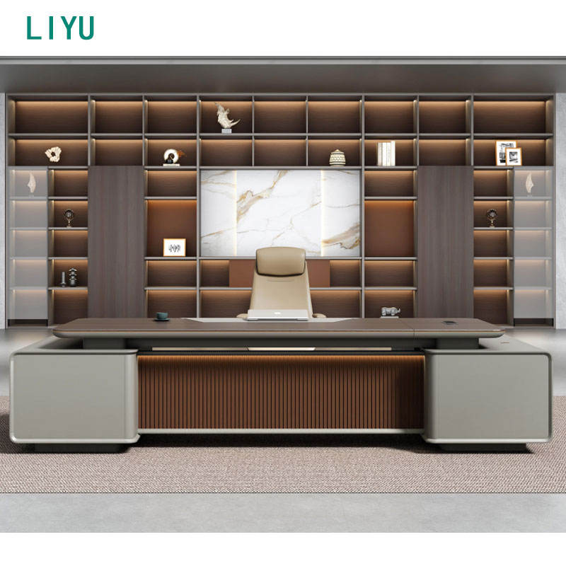 Liyu High-End Office Furniture Modern Minimalist Boss Desk Chair Combination Extendable Wood Panel Table Convertible Hot Sale