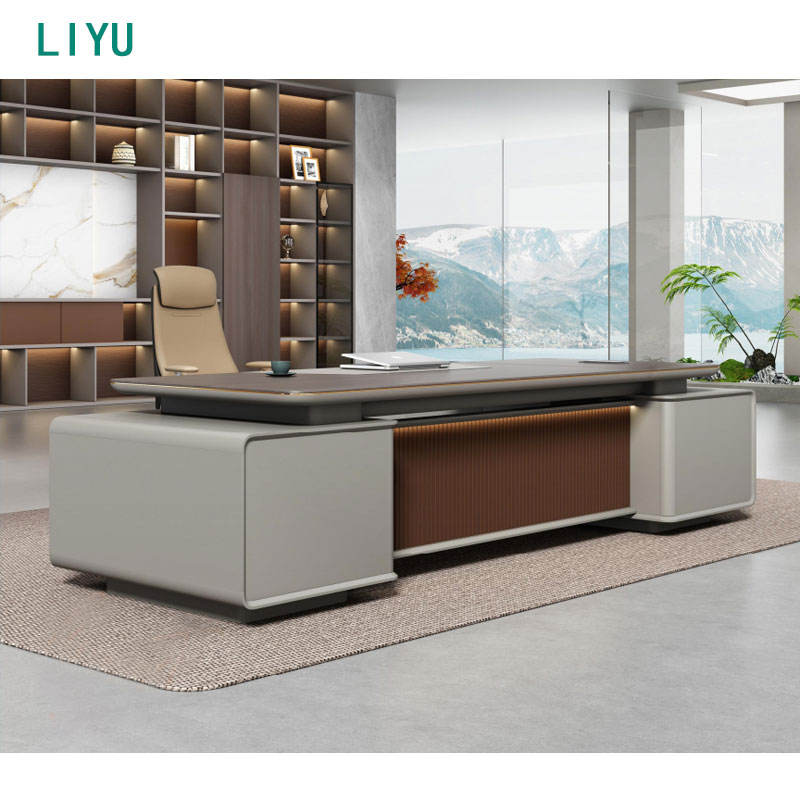 Liyu High-End Office Furniture Modern Minimalist Boss Desk Chair Combination Extendable Wood Panel Table Convertible Hot Sale