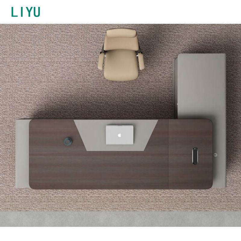 Liyu High-End Office Furniture Modern Minimalist Boss Desk Chair Combination Extendable Wood Panel Table Convertible Hot Sale