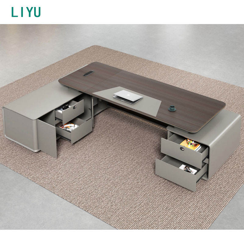Liyu High-End Office Furniture Modern Minimalist Boss Desk Chair Combination Extendable Wood Panel Table Convertible Hot Sale