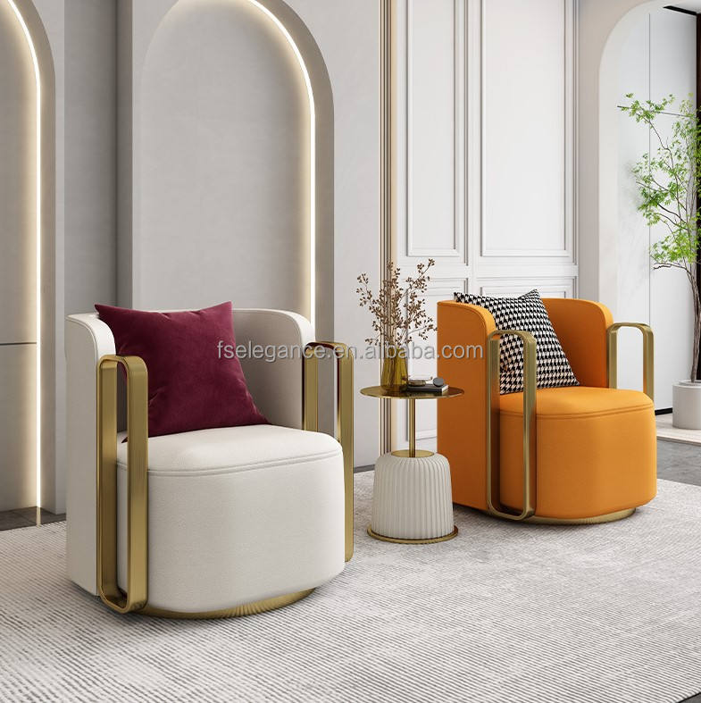 Hot Sale Luxury Stainless Steel Fabric Accent Chair Velvet Lounge Swivel Chairs for Home Hotel Living Room Furniture