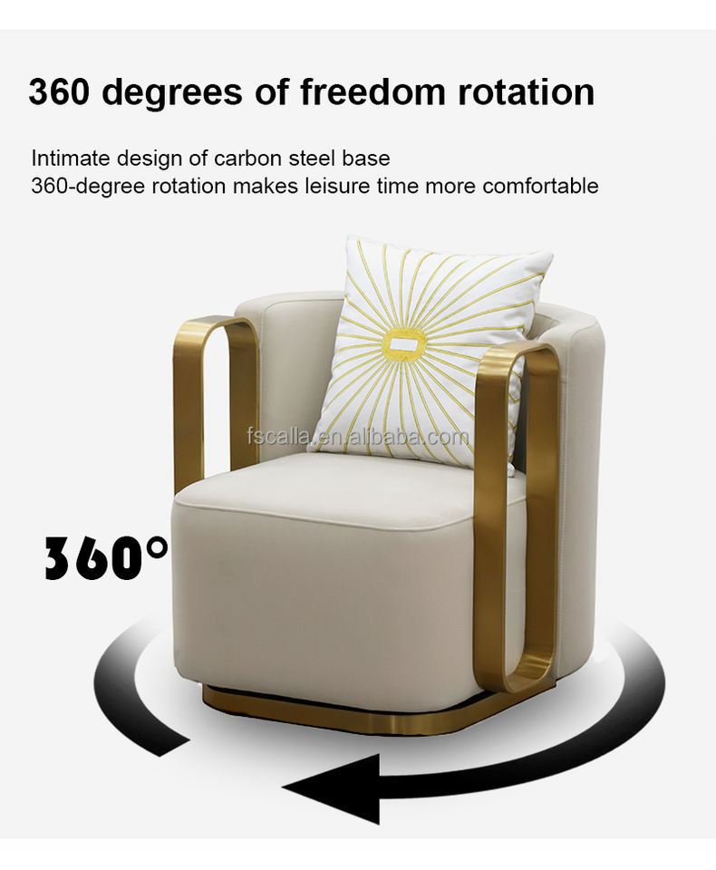 Hot Sale Luxury Stainless Steel Fabric Accent Chair Velvet Lounge Swivel Chairs for Home Hotel Living Room Furniture