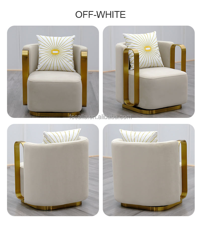 Hot Sale Luxury Stainless Steel Fabric Accent Chair Velvet Lounge Swivel Chairs for Home Hotel Living Room Furniture