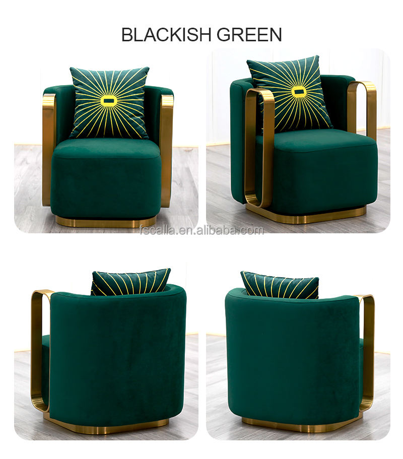 Hot Sale Luxury Stainless Steel Fabric Accent Chair Velvet Lounge Swivel Chairs for Home Hotel Living Room Furniture