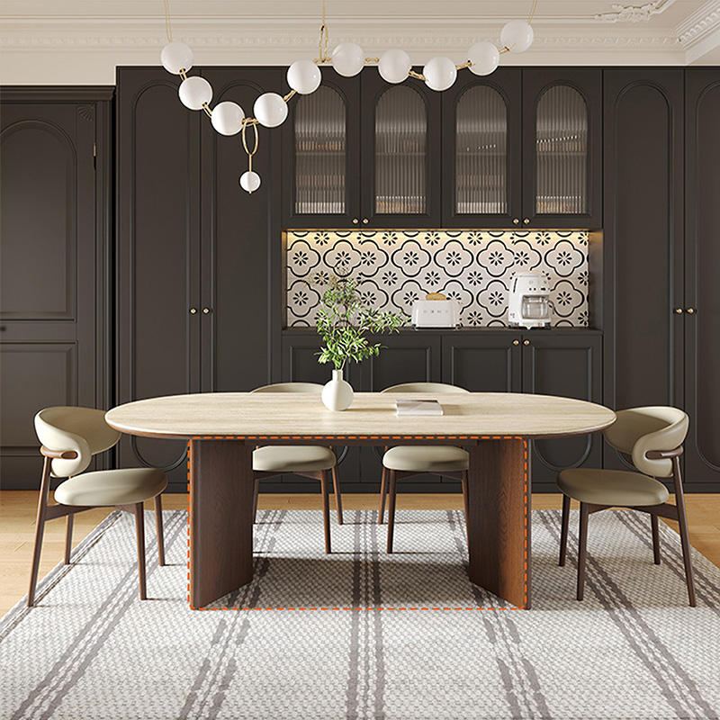 Modern 2.4M Long Oval Dining Table and Chair Set with Wood Frame and Slate Top for Home Dining Room Furniture
