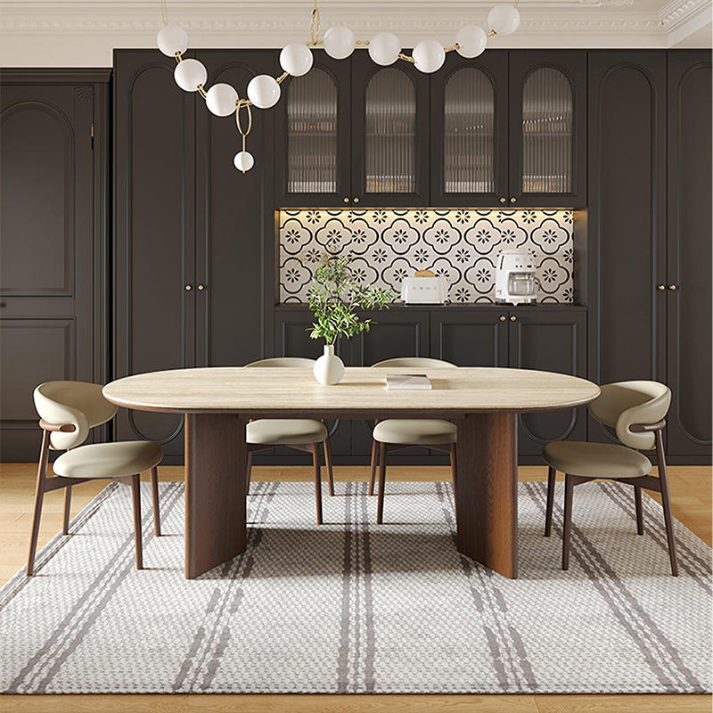 Modern 2.4M Long Oval Dining Table and Chair Set with Wood Frame and Slate Top for Home Dining Room Furniture